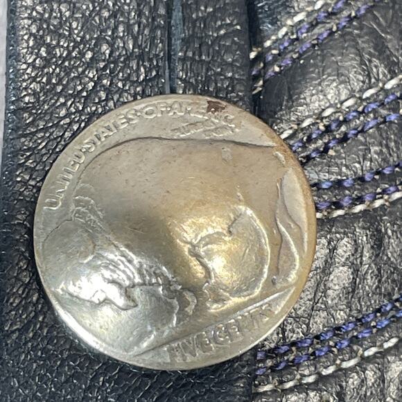 Vtg Black Leather Western Boot Fringe Crossbody Purse Indian Coin Blue Stitching - Picture 6 of 12